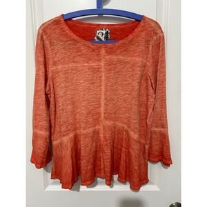 Akemi + Kin Orange Burnout Stripe Peplum Long Sleeve Top‎ Women's M